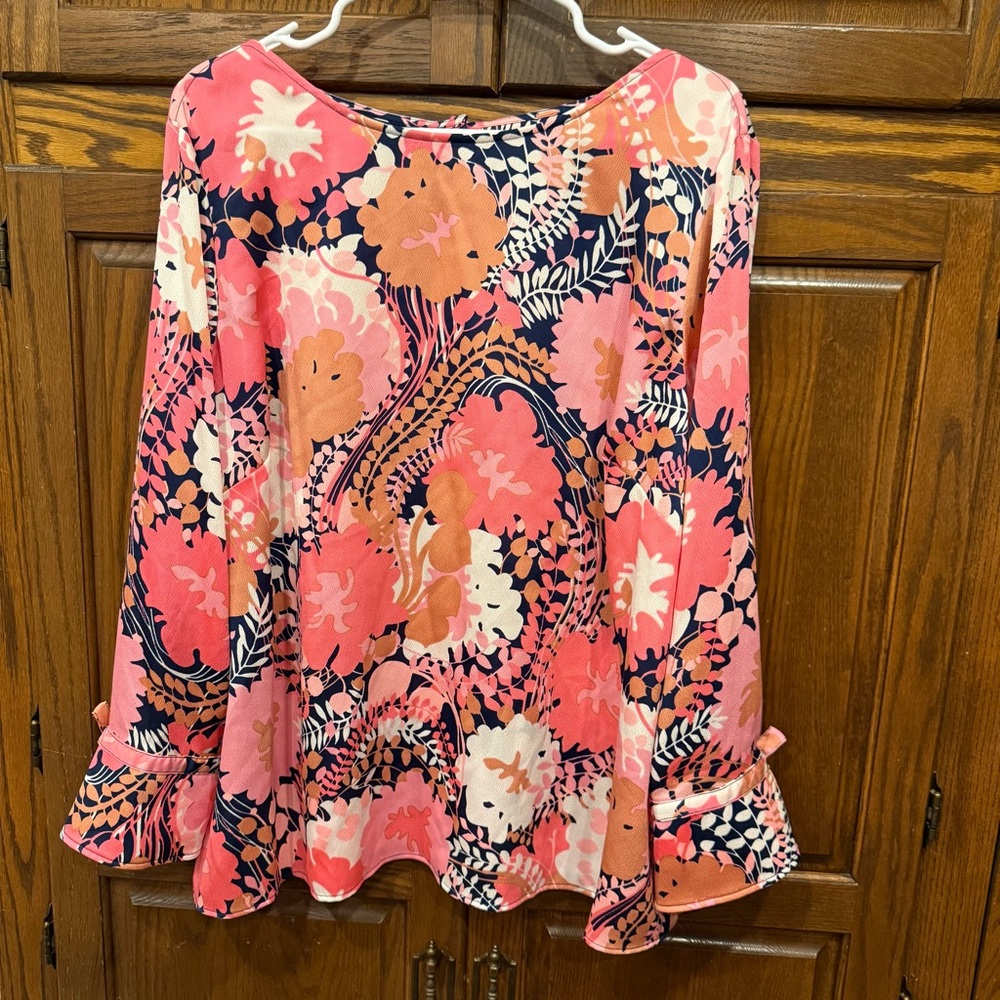 Talbots Blouse Top 2XP Women’s Flowy Boho Ruffle Sleeves Button Back Career